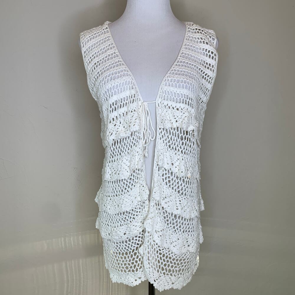 Y2k Cream Open Weave Tie Front Sweater Vest Small/ Medium
